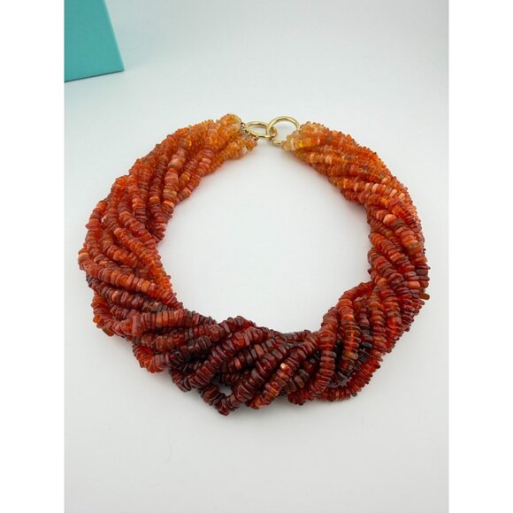 Vtg. Tiffany & Co. 18k Fire Opal Torsade Necklace by Paloma Picasso Yellow Gold - Picture 1 of 9
